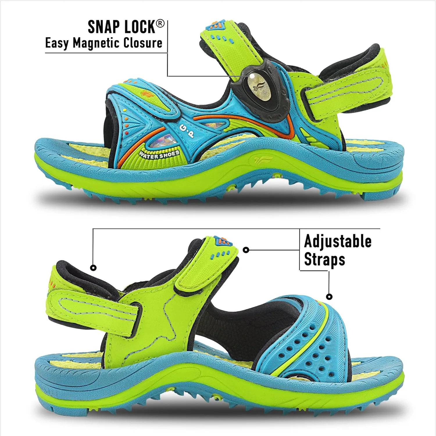 Gold Pigeon Shoes KIDS Easy Snap Lock Outdoor/Water Sandals & Slides. Adjustable Straps