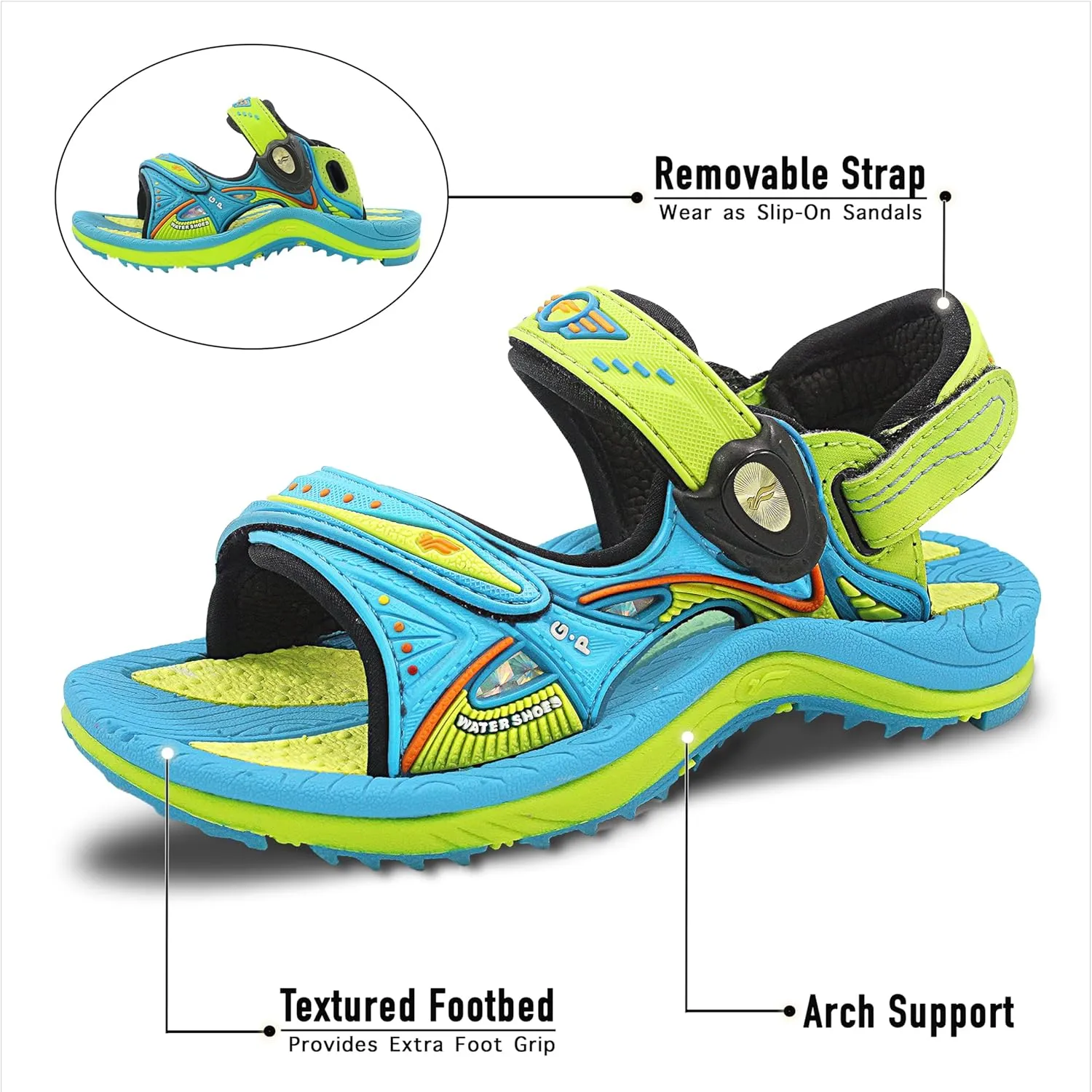 Gold Pigeon Shoes KIDS Easy Snap Lock Outdoor/Water Sandals & Slides. Adjustable Straps