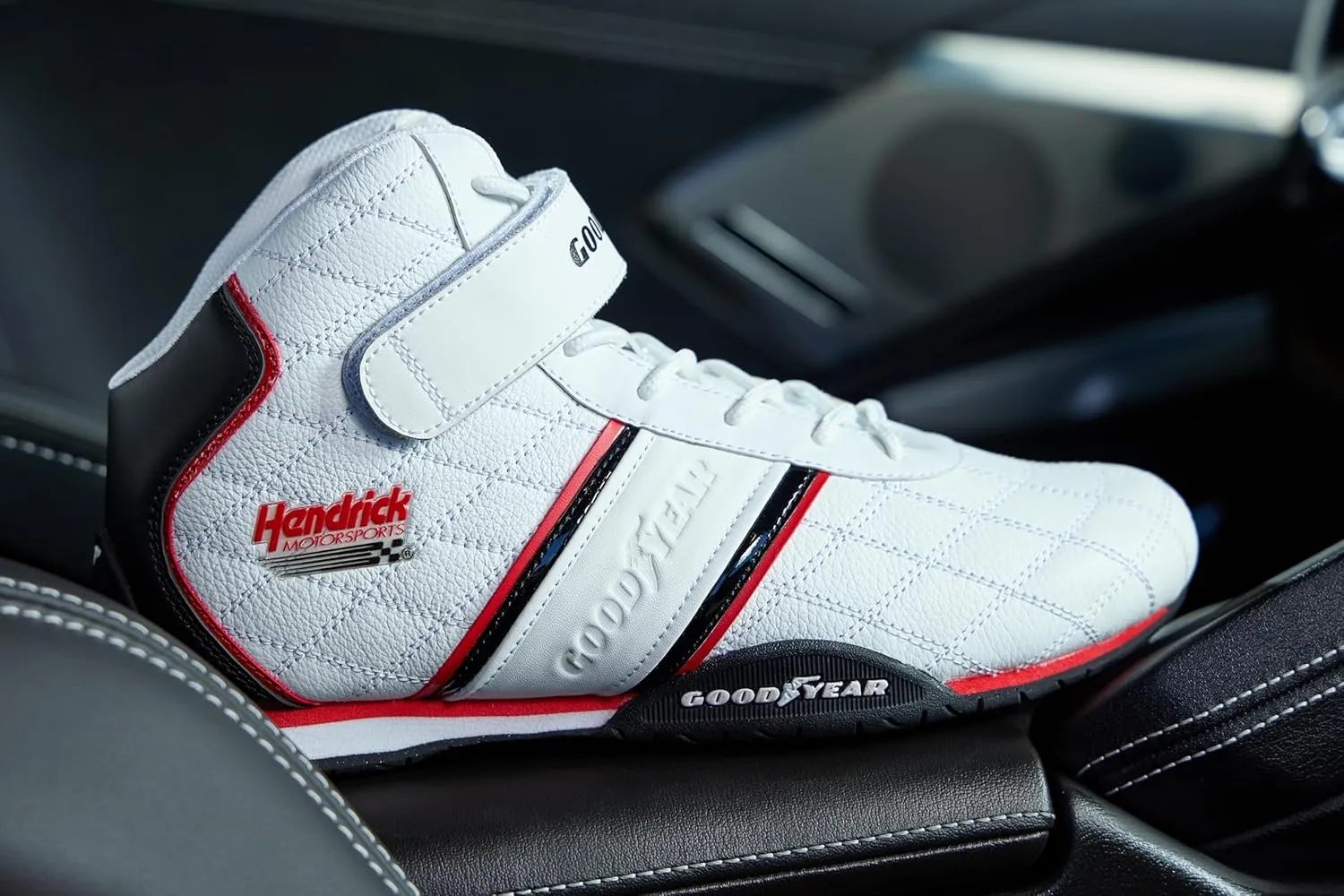 Goodyear Racing Mens Driving Sneakers Hendrick Motorsports Accelerate High Top Athletic Leather Racing Shoes for Adults Performance Footwear with Non-Slip EVA Rubber Soles