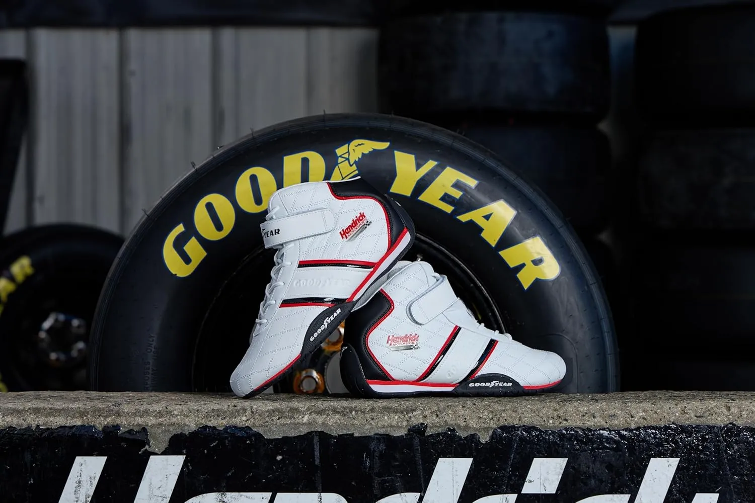 Goodyear Racing Mens Driving Sneakers Hendrick Motorsports Accelerate High Top Athletic Leather Racing Shoes for Adults Performance Footwear with Non-Slip EVA Rubber Soles