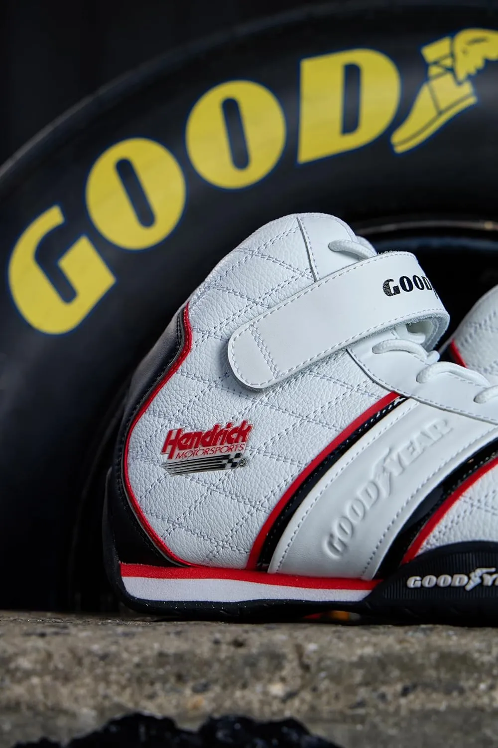 Goodyear Racing Mens Driving Sneakers Hendrick Motorsports Accelerate High Top Athletic Leather Racing Shoes for Adults Performance Footwear with Non-Slip EVA Rubber Soles