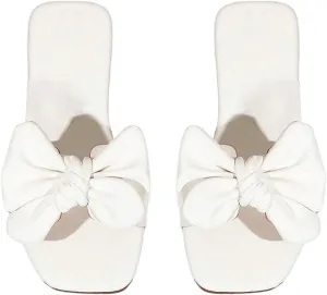 GORGLITTER Girl's Bow Slip on Sandals Square Open Toe Flat Sandals for Outdoors