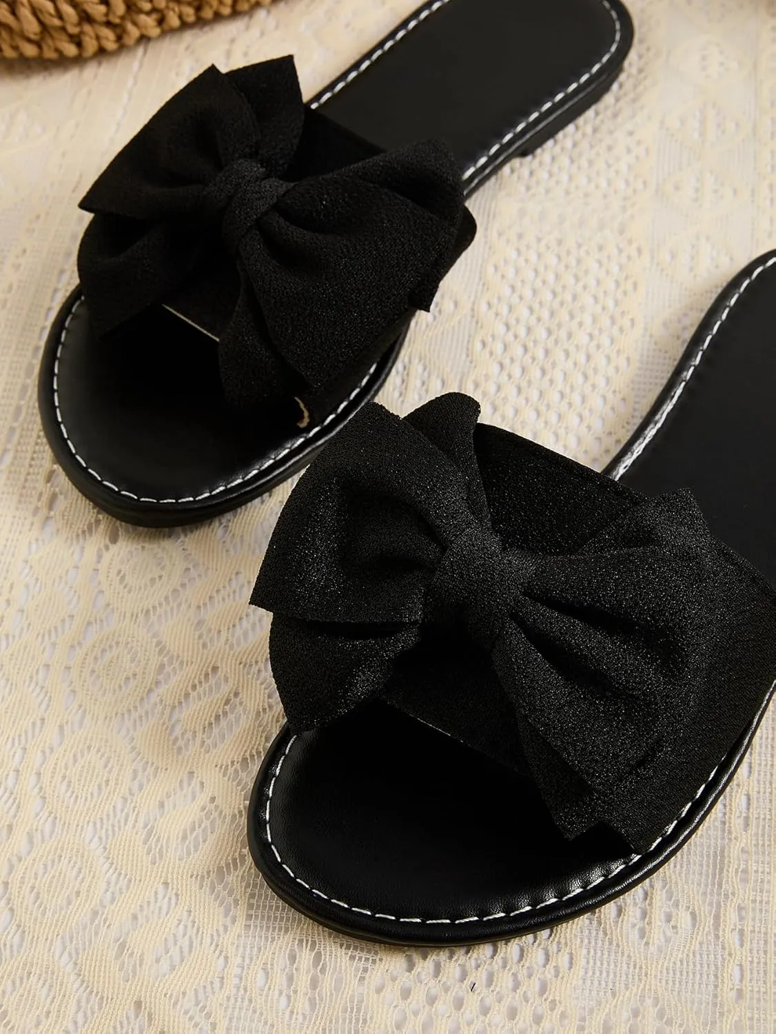 GORGLITTER Women's Bow Sandals Fancy Open Toe Slip On Slide Sandals
