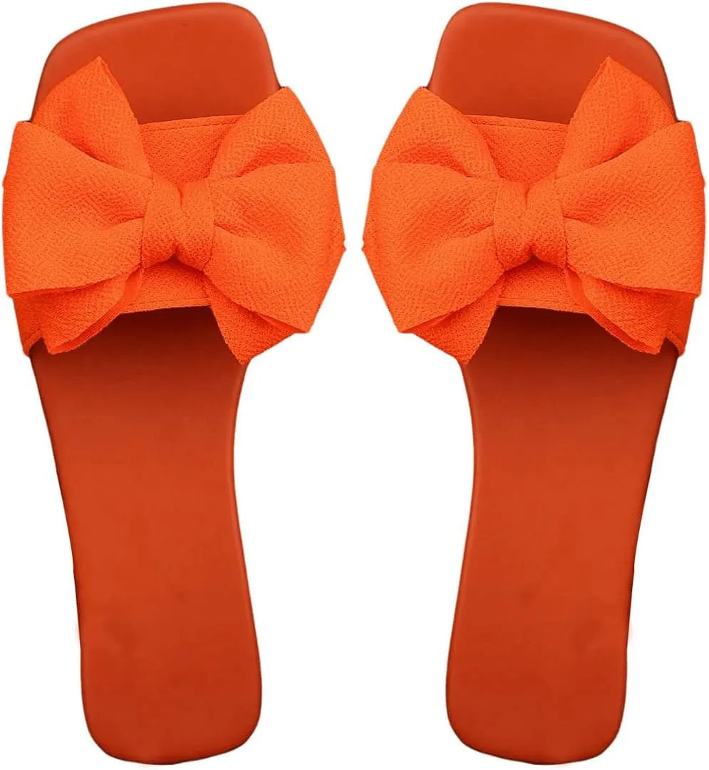GORGLITTER Women's Bow Sandals Square Open Toe Slip on Dressy Summer Sandals