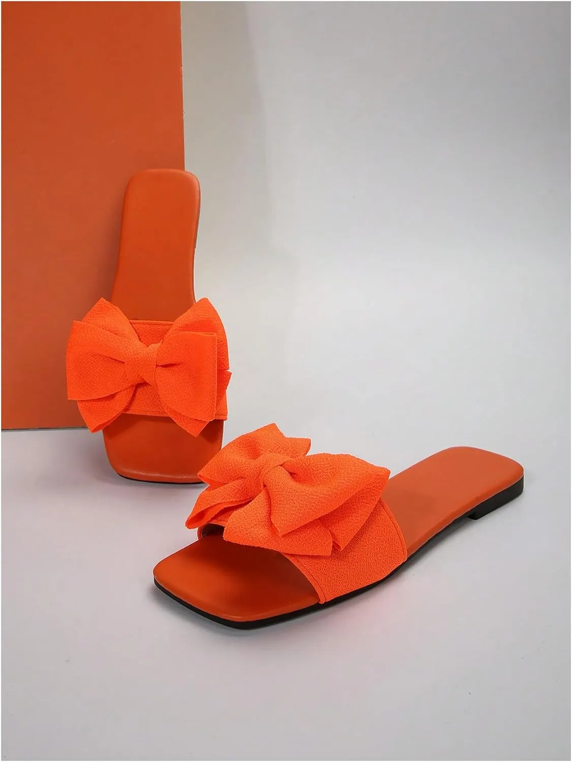 GORGLITTER Women's Bow Sandals Square Open Toe Slip on Dressy Summer Sandals
