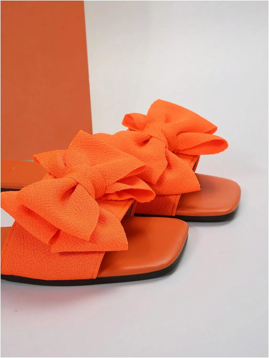GORGLITTER Women's Bow Sandals Square Open Toe Slip on Dressy Summer Sandals