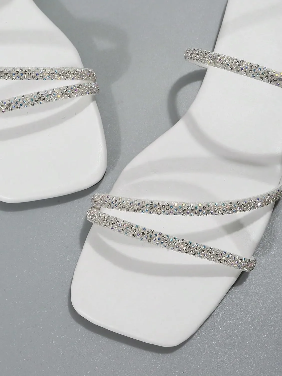 GORGLITTER Women's Rhinestone Flat Sandals Strappy Slip on Open Toe Slide Sandals