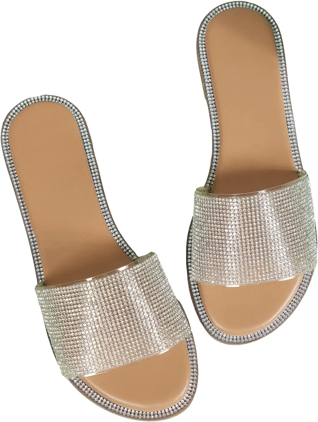 GORGLITTER Women's Rhinestone Glitter Sandals Slip on Sandals Open Toe Sparkle Slides Sandals