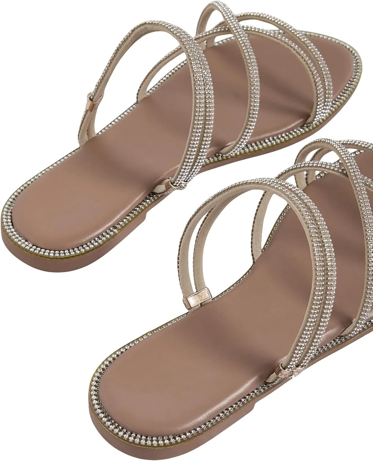 GORGLITTER Women's Rhinestone Sandals Strappy Flat Cross Strap Slip on Slide Dress Sandal