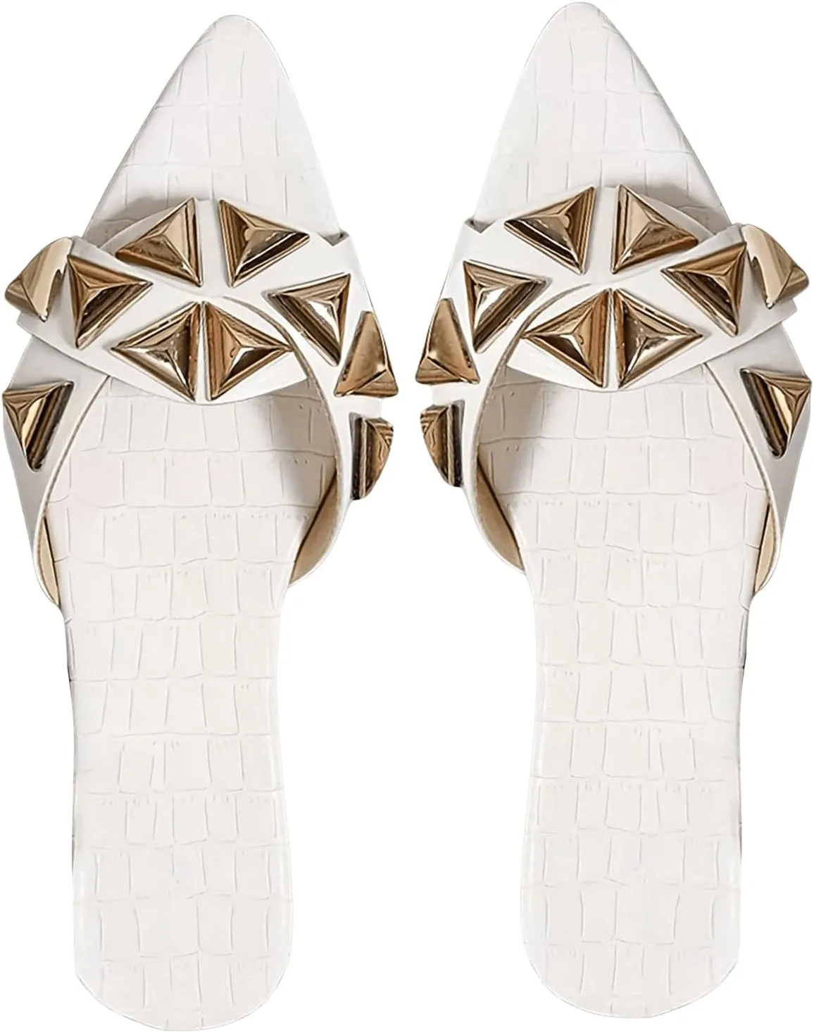 GORGLITTER Women's Studded Sandals Pointed Open Toe Slip on Slide Sandals
