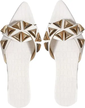 GORGLITTER Women's Studded Sandals Pointed Open Toe Slip on Slide Sandals