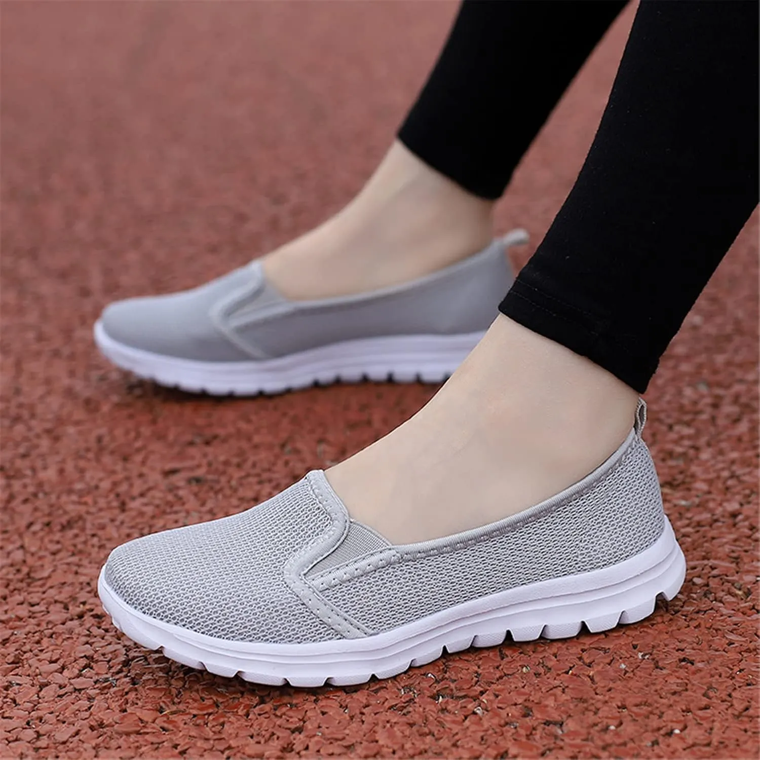 GOSPT Women's Knit Walking Shoes Lightweight Breathable Mesh Slip on Low Top Loafer Flats