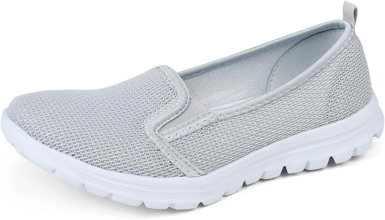 GOSPT Women's Knit Walking Shoes Lightweight Breathable Mesh Slip on Low Top Loafer Flats