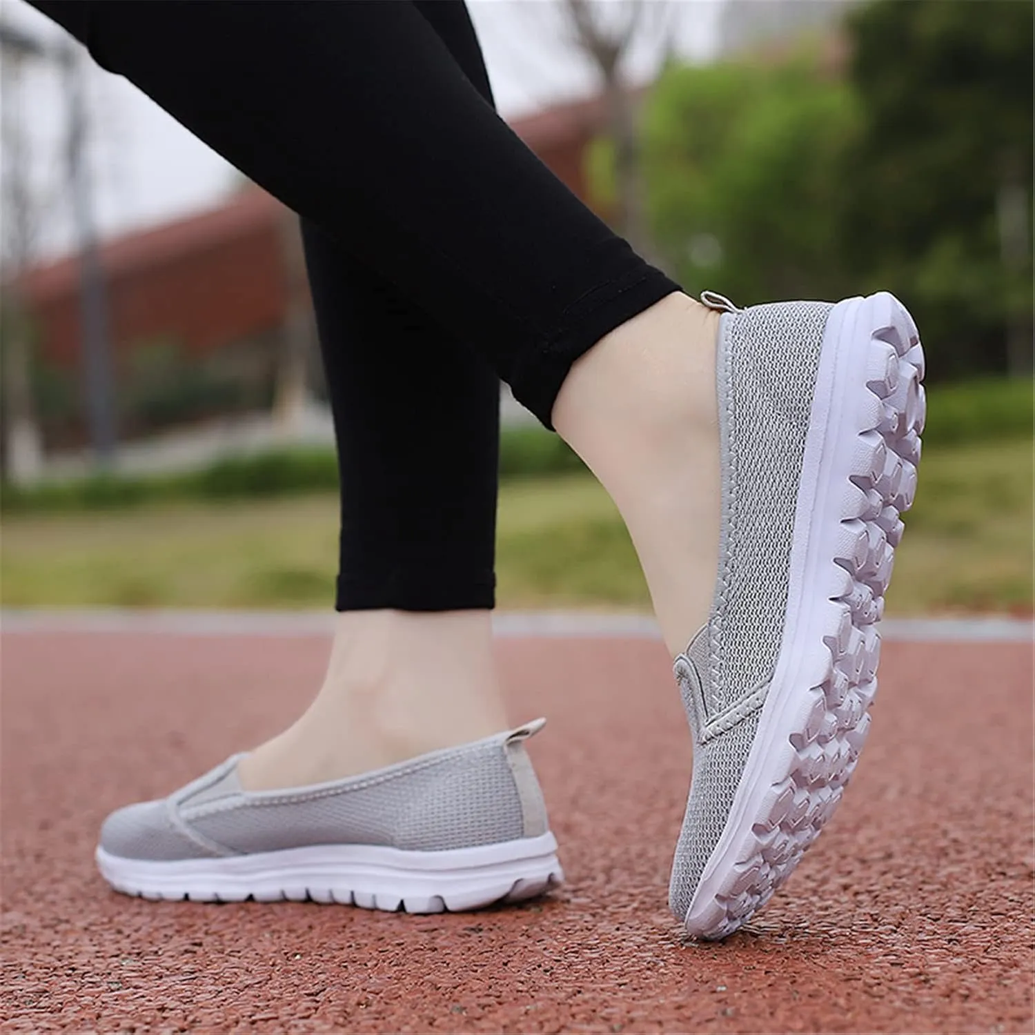 GOSPT Women's Knit Walking Shoes Lightweight Breathable Mesh Slip on Low Top Loafer Flats