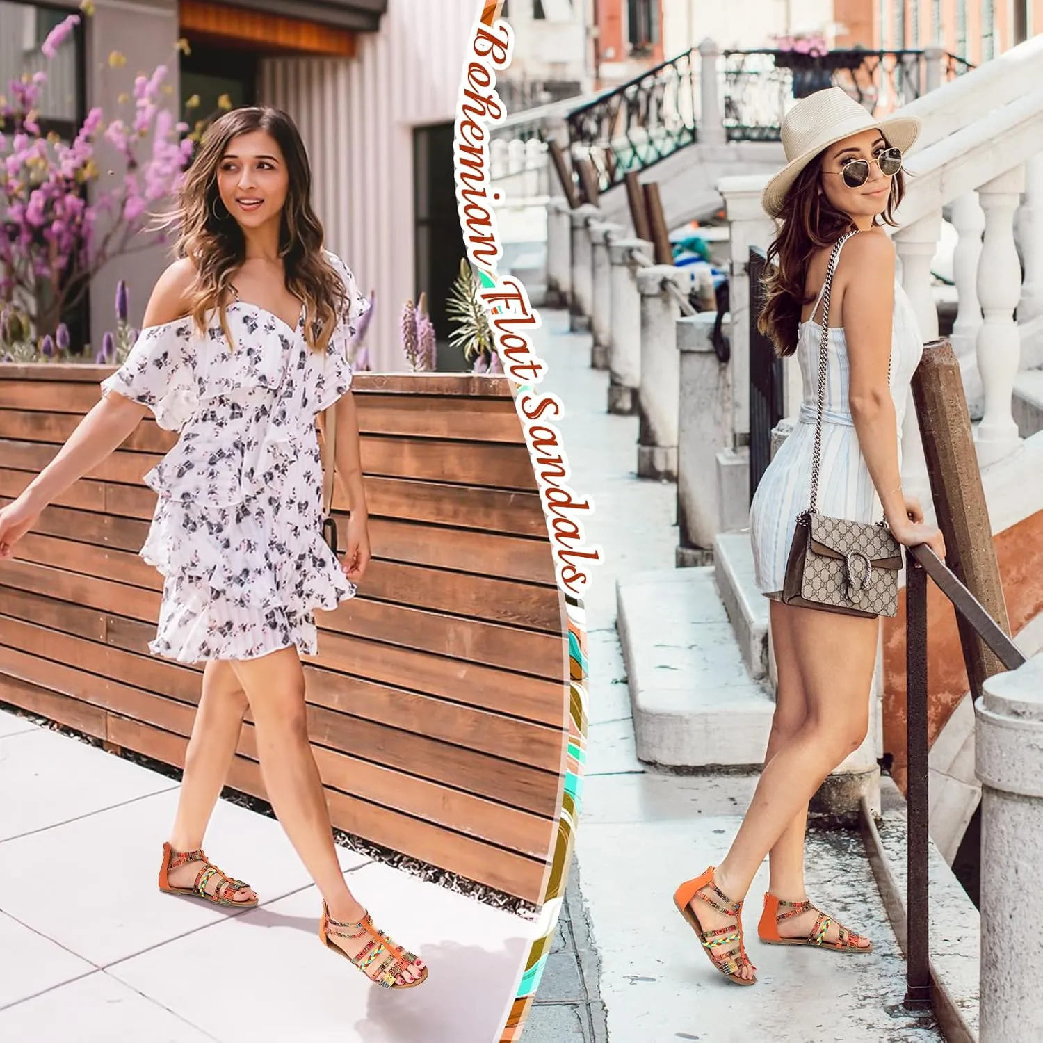 gracosy Flat Sandals for Women, Wedges Sandals Gladiator Summer Dress Sandals Ankle Slippers Woven Straps Shoes Flip Flop Thong