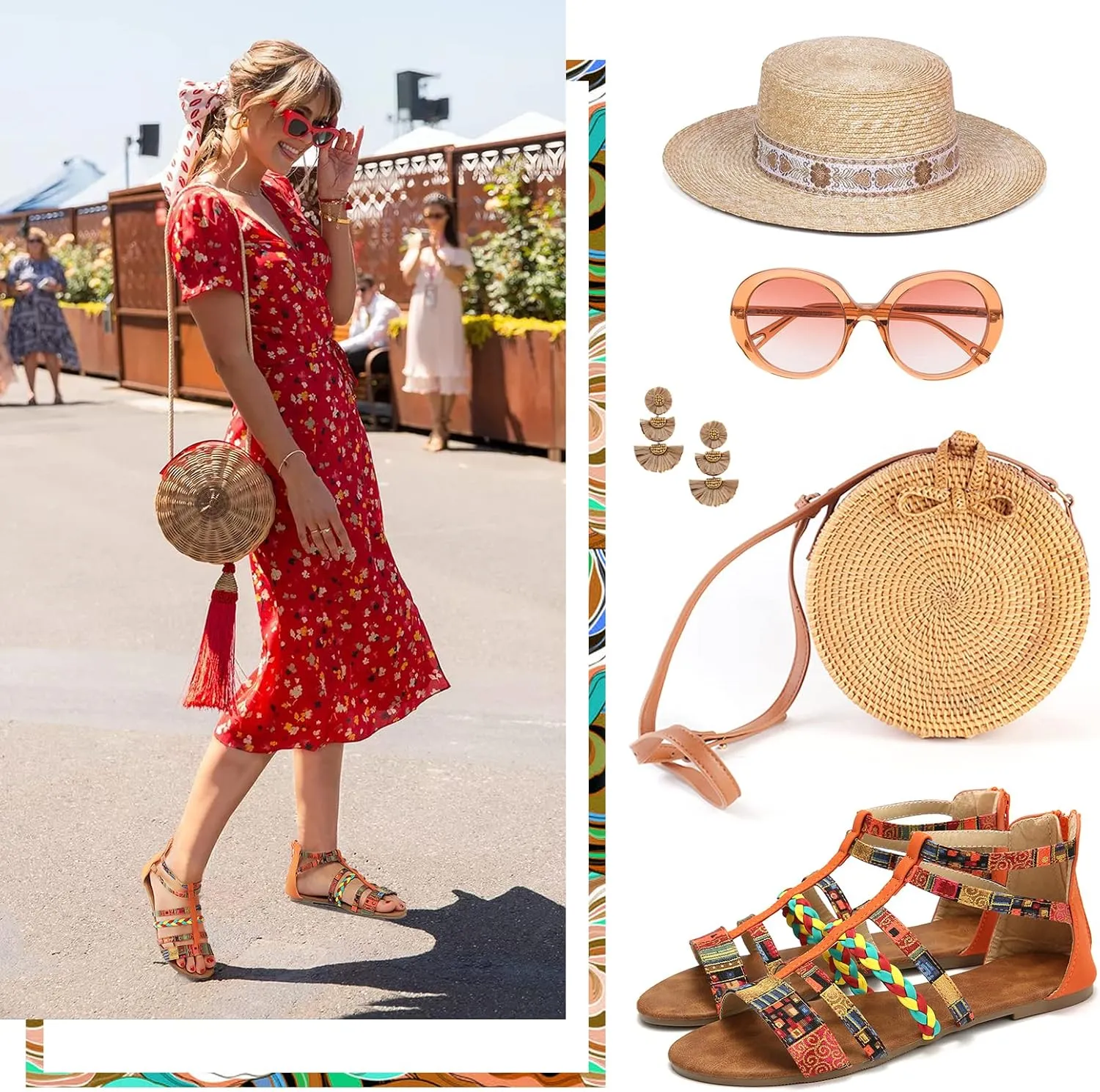 gracosy Flat Sandals for Women, Wedges Sandals Gladiator Summer Dress Sandals Ankle Slippers Woven Straps Shoes Flip Flop Thong