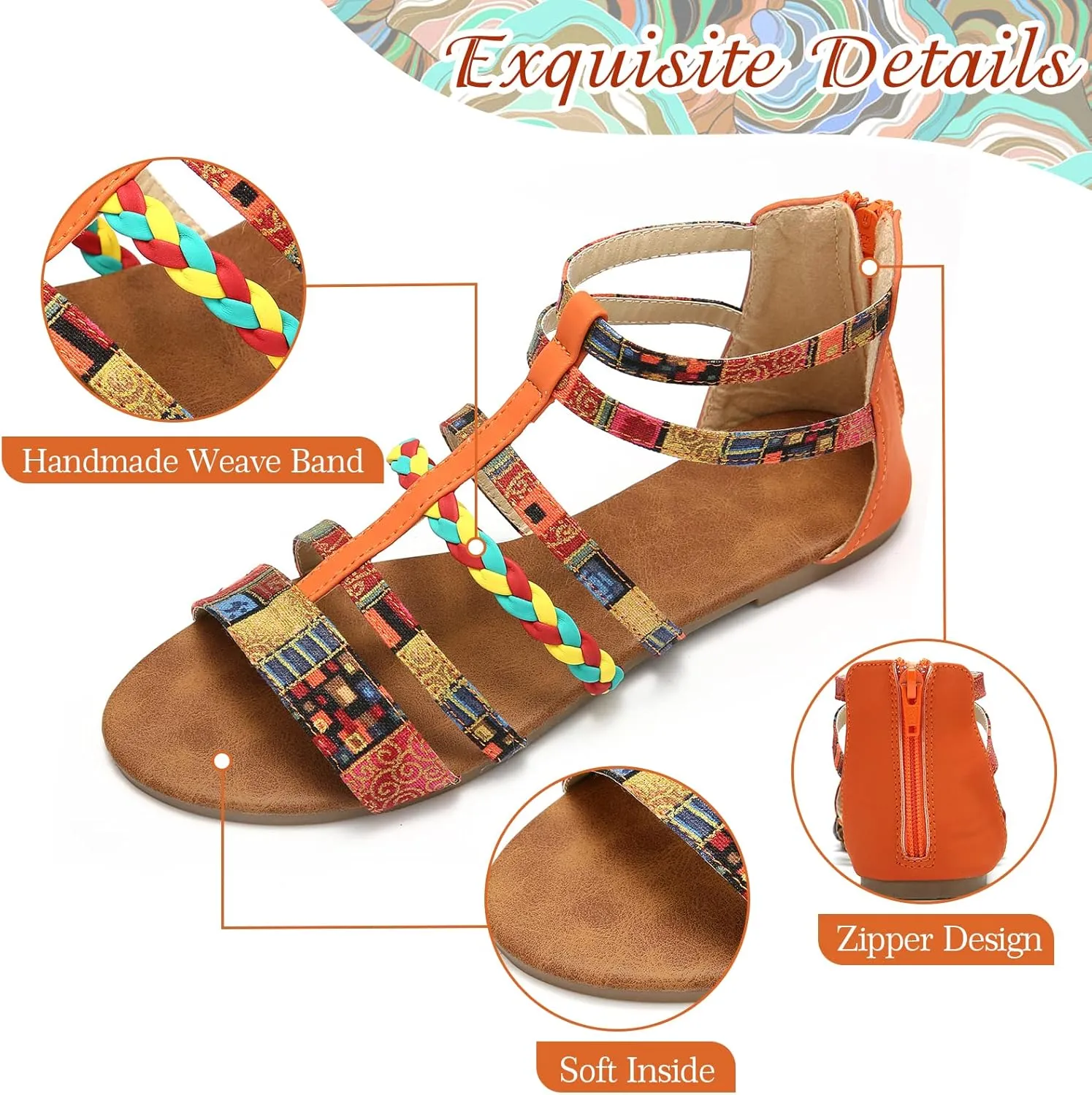 gracosy Flat Sandals for Women, Wedges Sandals Gladiator Summer Dress Sandals Ankle Slippers Woven Straps Shoes Flip Flop Thong