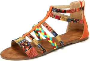 gracosy Flat Sandals for Women, Wedges Sandals Gladiator Summer Dress Sandals Ankle Slippers Woven Straps Shoes Flip Flop Thong