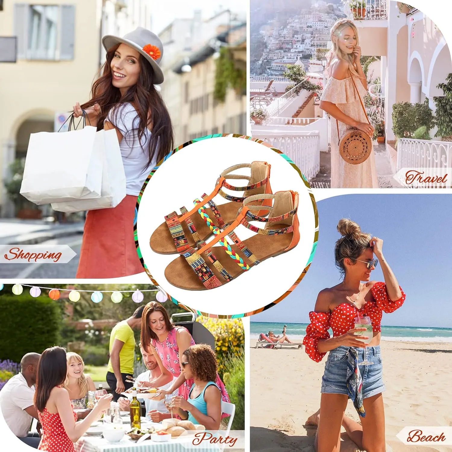 gracosy Flat Sandals for Women, Wedges Sandals Gladiator Summer Dress Sandals Ankle Slippers Woven Straps Shoes Flip Flop Thong