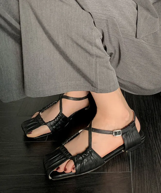 Green Hollow Out Flat Sandals Sheepskin Stylish Splicing