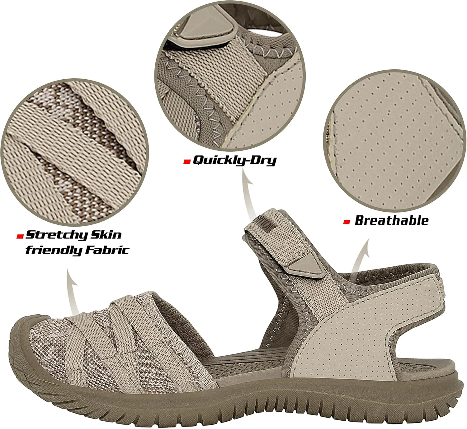 GRITION Hiking Sandals Women Closed Toe, Waterproof Lightweight Adjustable Hiking Athletic Sandals, Breathable For Beach Summer Adventure Comfortable Outdoor Sport