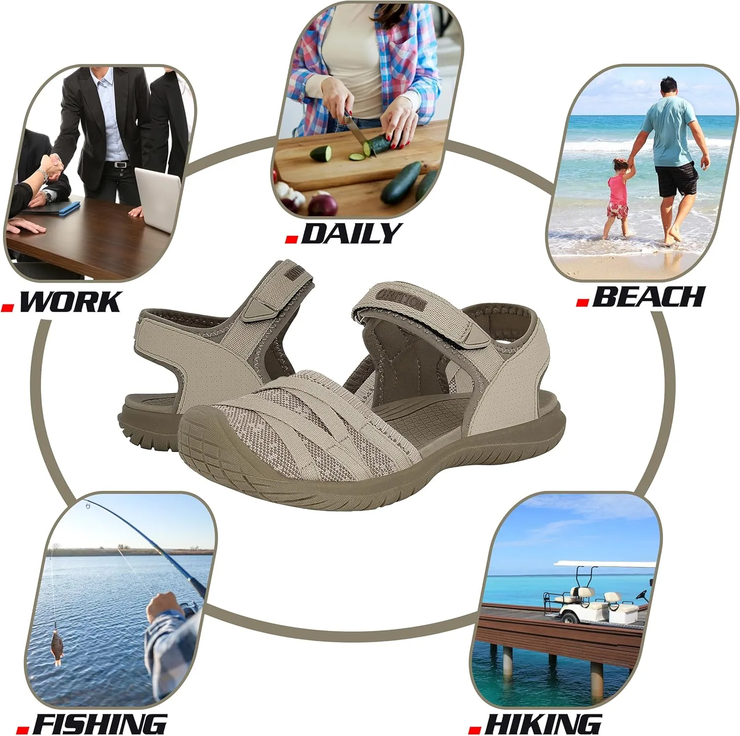 GRITION Hiking Sandals Women Closed Toe, Waterproof Lightweight Adjustable Hiking Athletic Sandals, Breathable For Beach Summer Adventure Comfortable Outdoor Sport