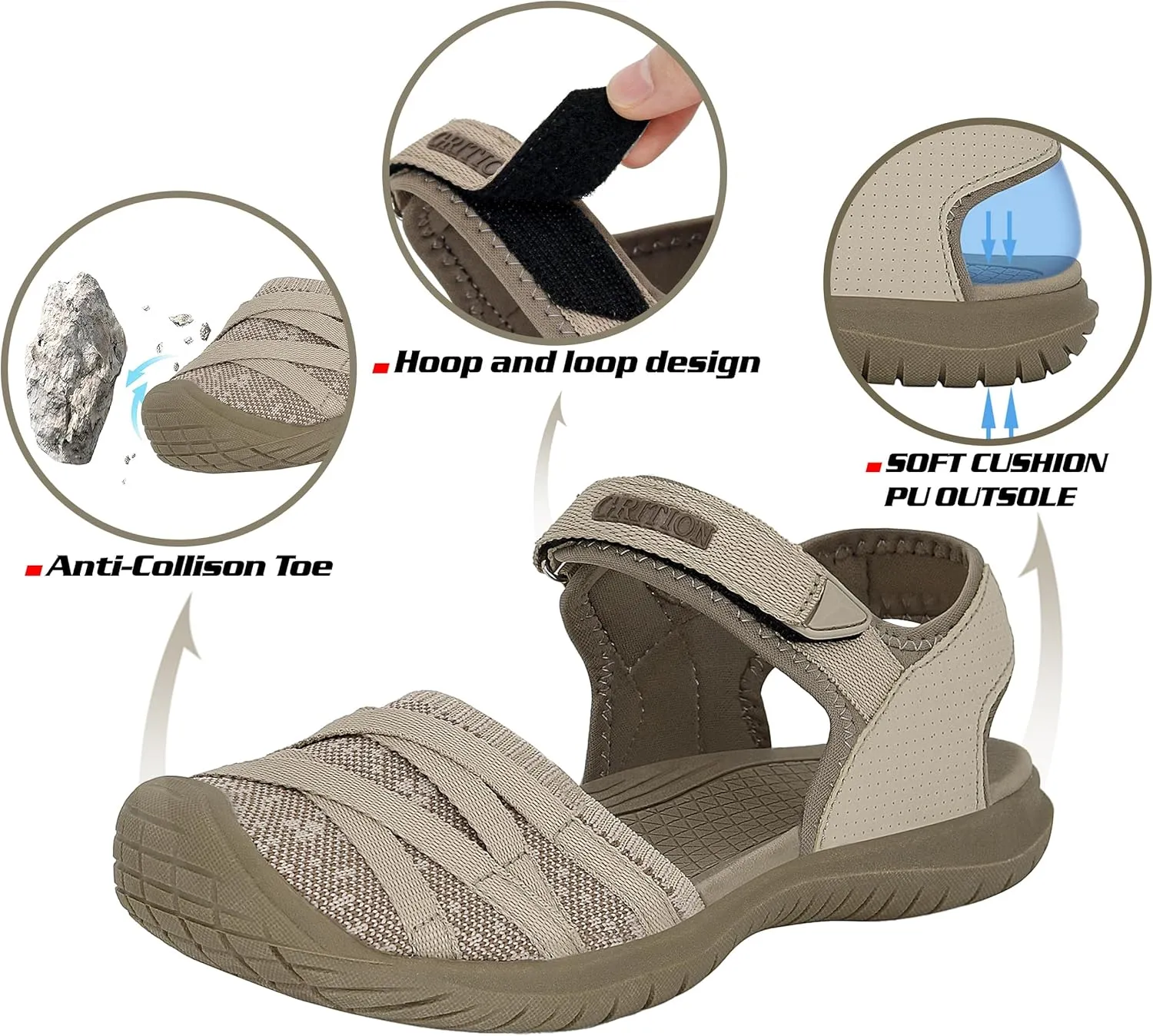 GRITION Hiking Sandals Women Closed Toe, Waterproof Lightweight Adjustable Hiking Athletic Sandals, Breathable For Beach Summer Adventure Comfortable Outdoor Sport