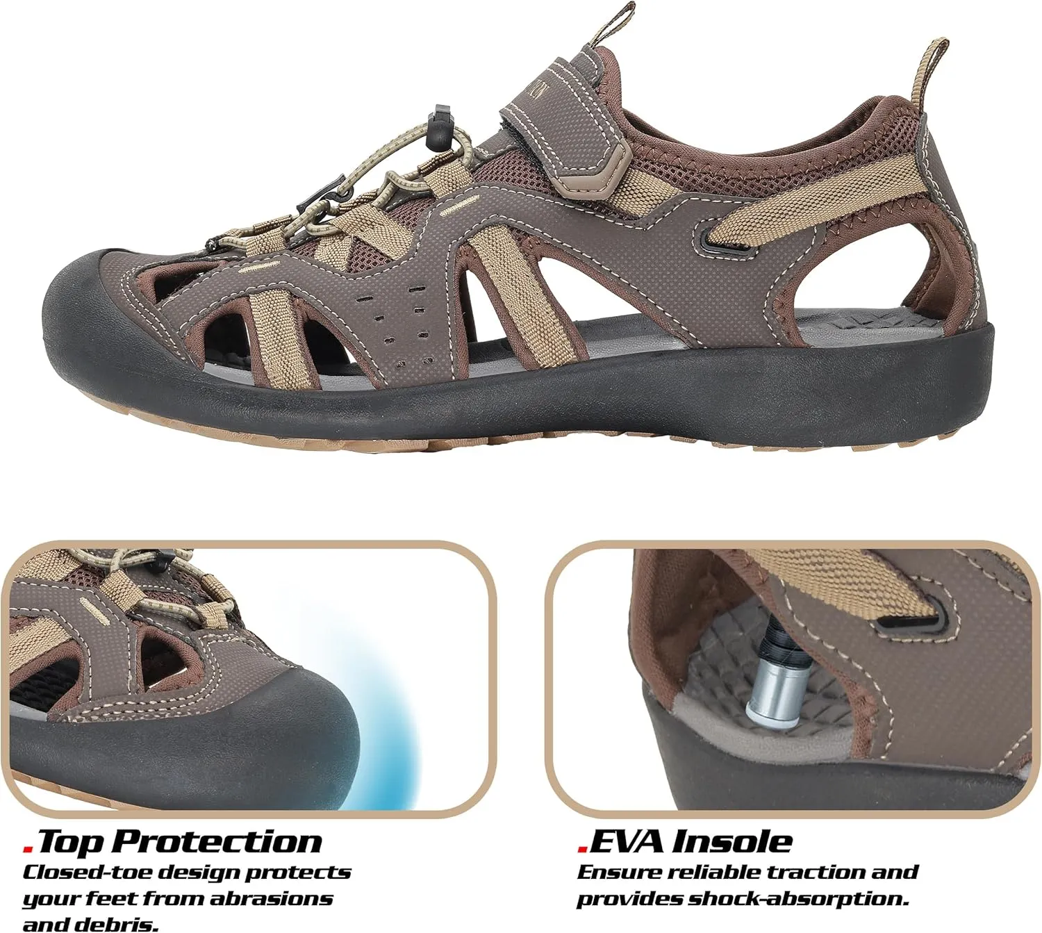 GRITION Mens Outdoor Hiking Sandals Summer Beach Closed Toe Water Sandal Waterproof Comfortable Fisherman Adventures Sport Athletic Walking Traveling Shoes Sandles