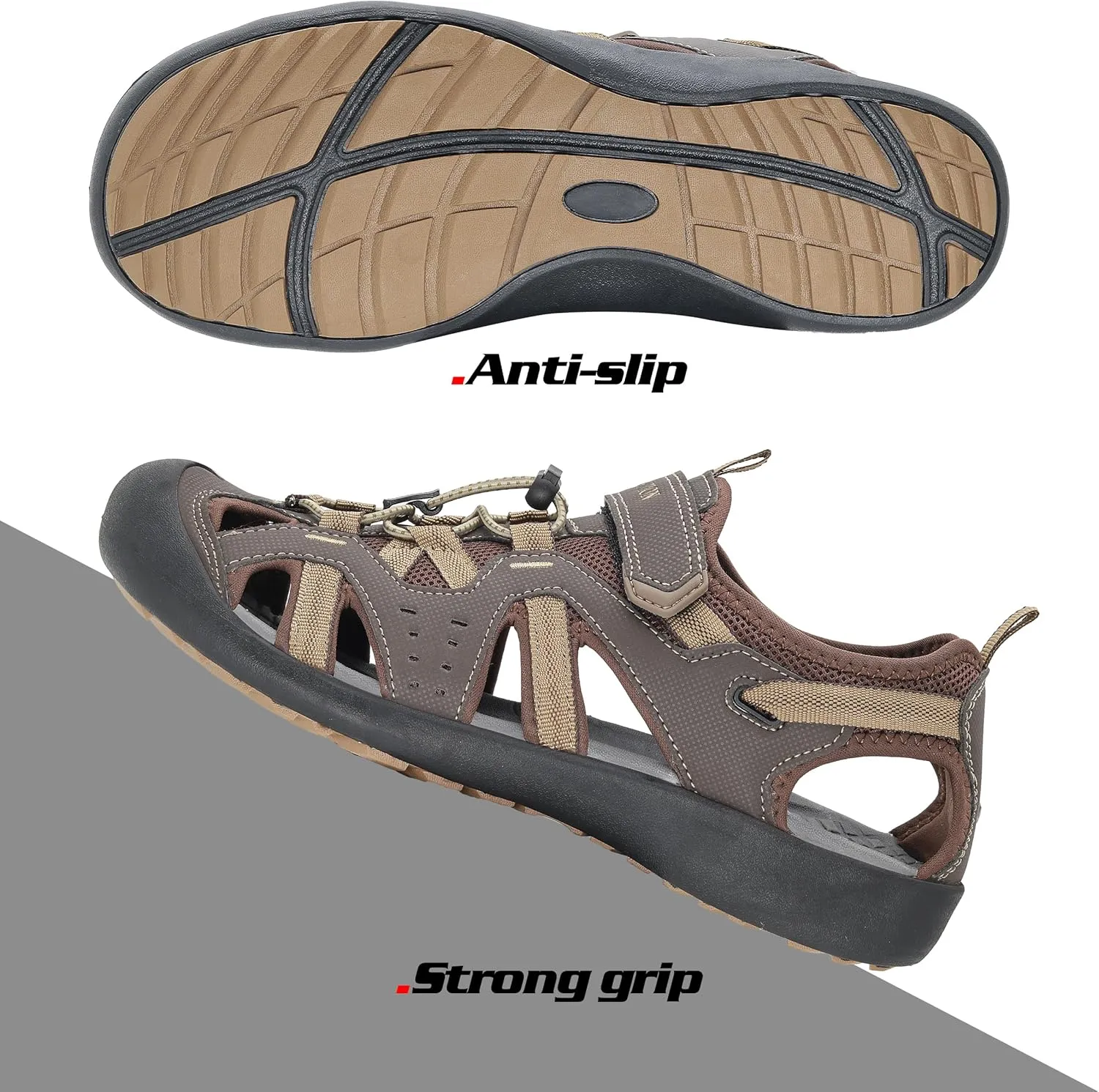 GRITION Mens Outdoor Hiking Sandals Summer Beach Closed Toe Water Sandal Waterproof Comfortable Fisherman Adventures Sport Athletic Walking Traveling Shoes Sandles