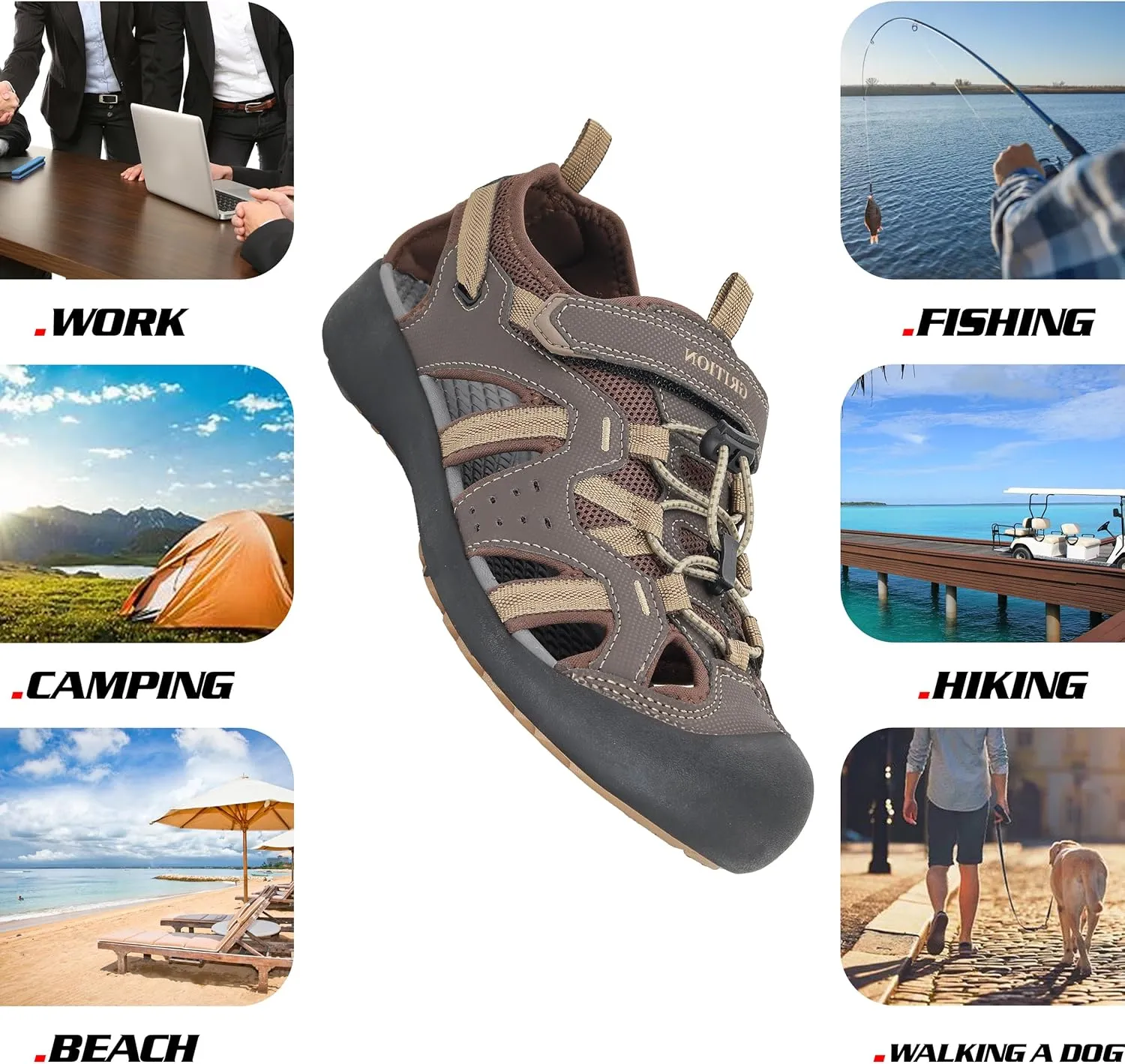 GRITION Mens Outdoor Hiking Sandals Summer Beach Closed Toe Water Sandal Waterproof Comfortable Fisherman Adventures Sport Athletic Walking Traveling Shoes Sandles