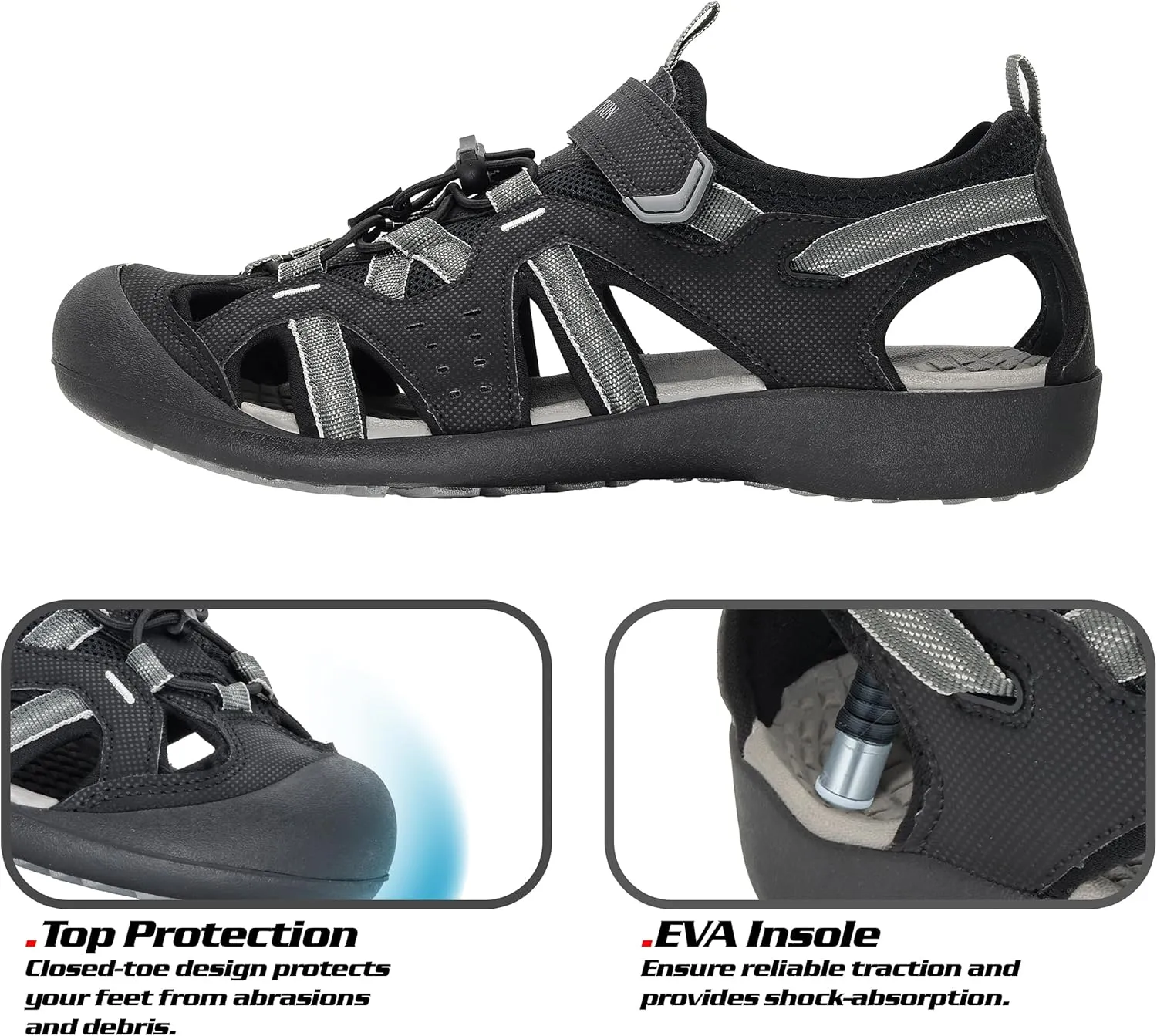 GRITION Mens Outdoor Hiking Sandals Summer Beach Closed Toe Water Sandal Waterproof Comfortable Fisherman Adventures Sport Athletic Walking Traveling Shoes Sandles