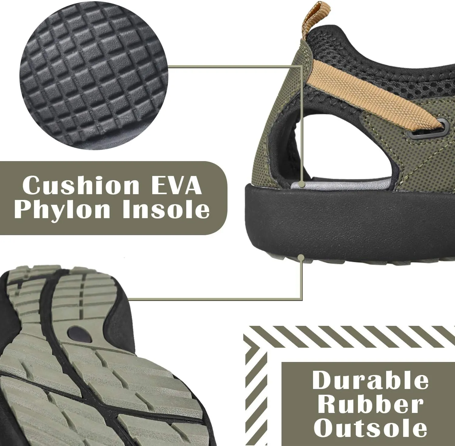 GRITION Mens Outdoor Hiking Sandals Summer Beach Closed Toe Water Sandal Waterproof Comfortable Fisherman Adventures Sport Athletic Walking Traveling Shoes Sandles