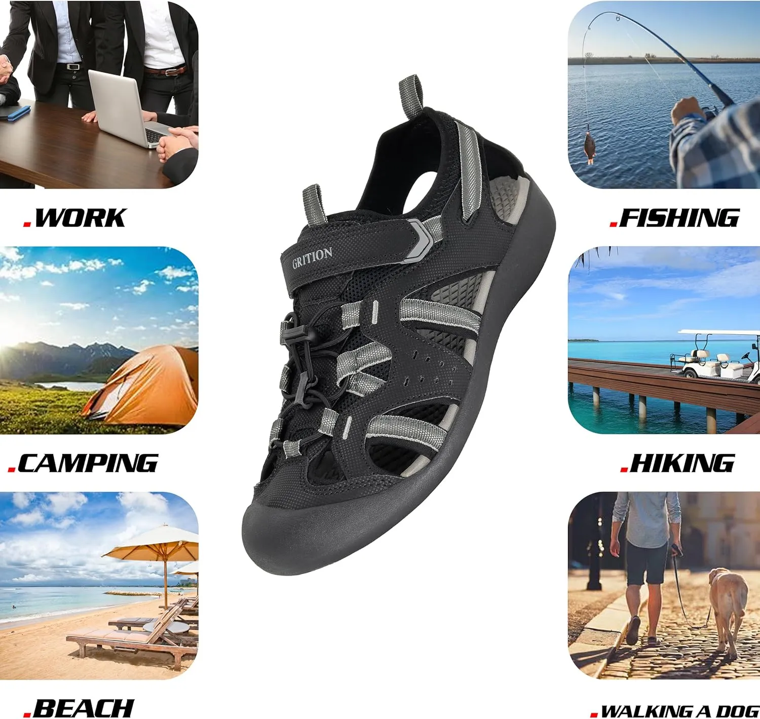 GRITION Mens Outdoor Hiking Sandals Summer Beach Closed Toe Water Sandal Waterproof Comfortable Fisherman Adventures Sport Athletic Walking Traveling Shoes Sandles