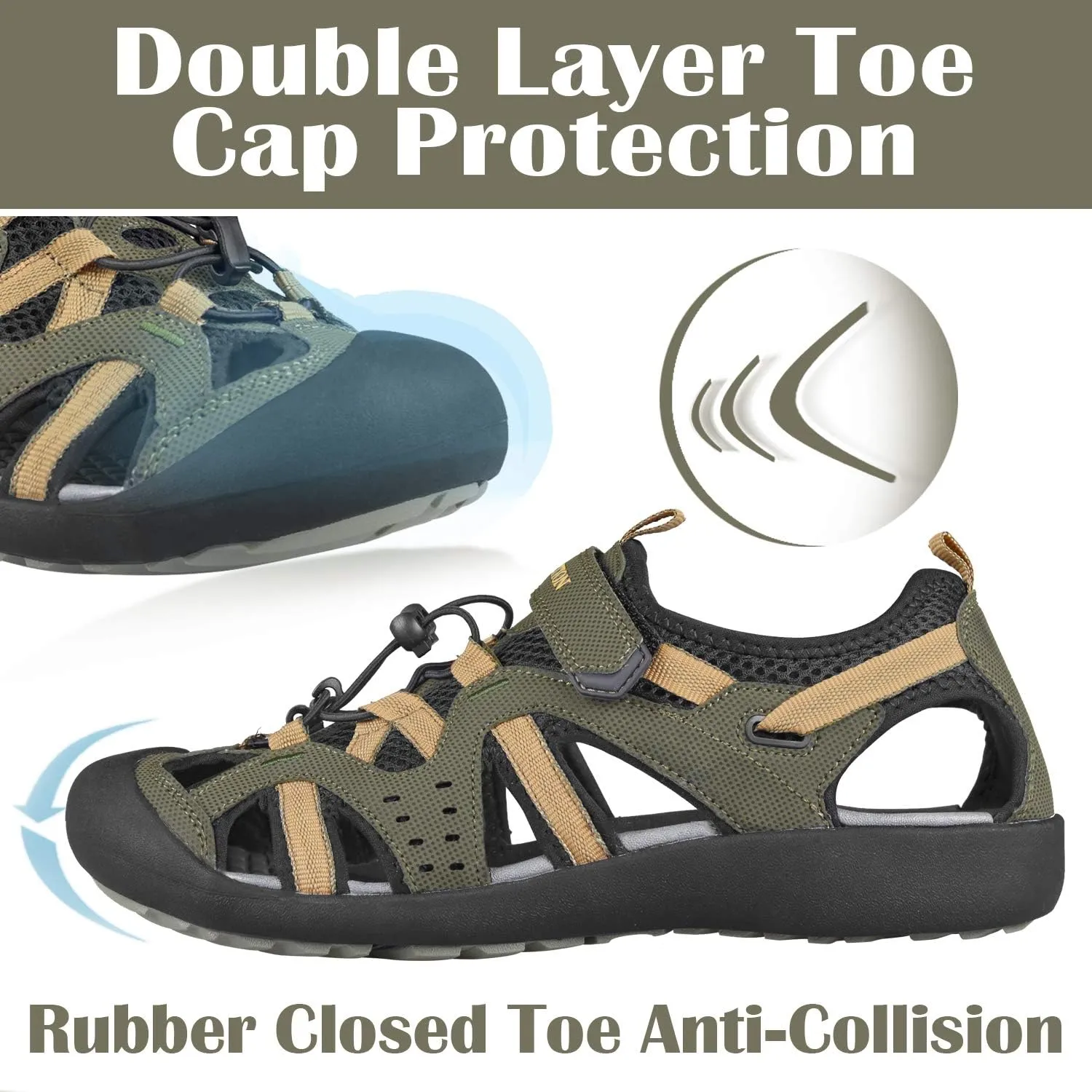 GRITION Mens Outdoor Hiking Sandals Summer Beach Closed Toe Water Sandal Waterproof Comfortable Fisherman Adventures Sport Athletic Walking Traveling Shoes Sandles