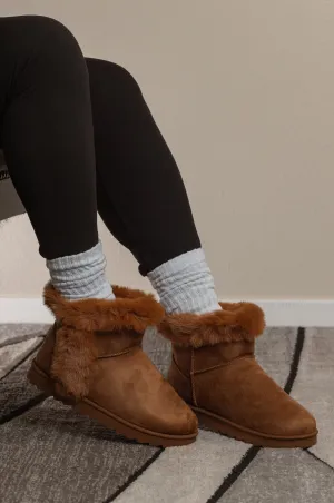 Grizly - Women's Platform Booties, Slip-On Style & Faux Fur Accents, Perfect for Cold Weather Comfort