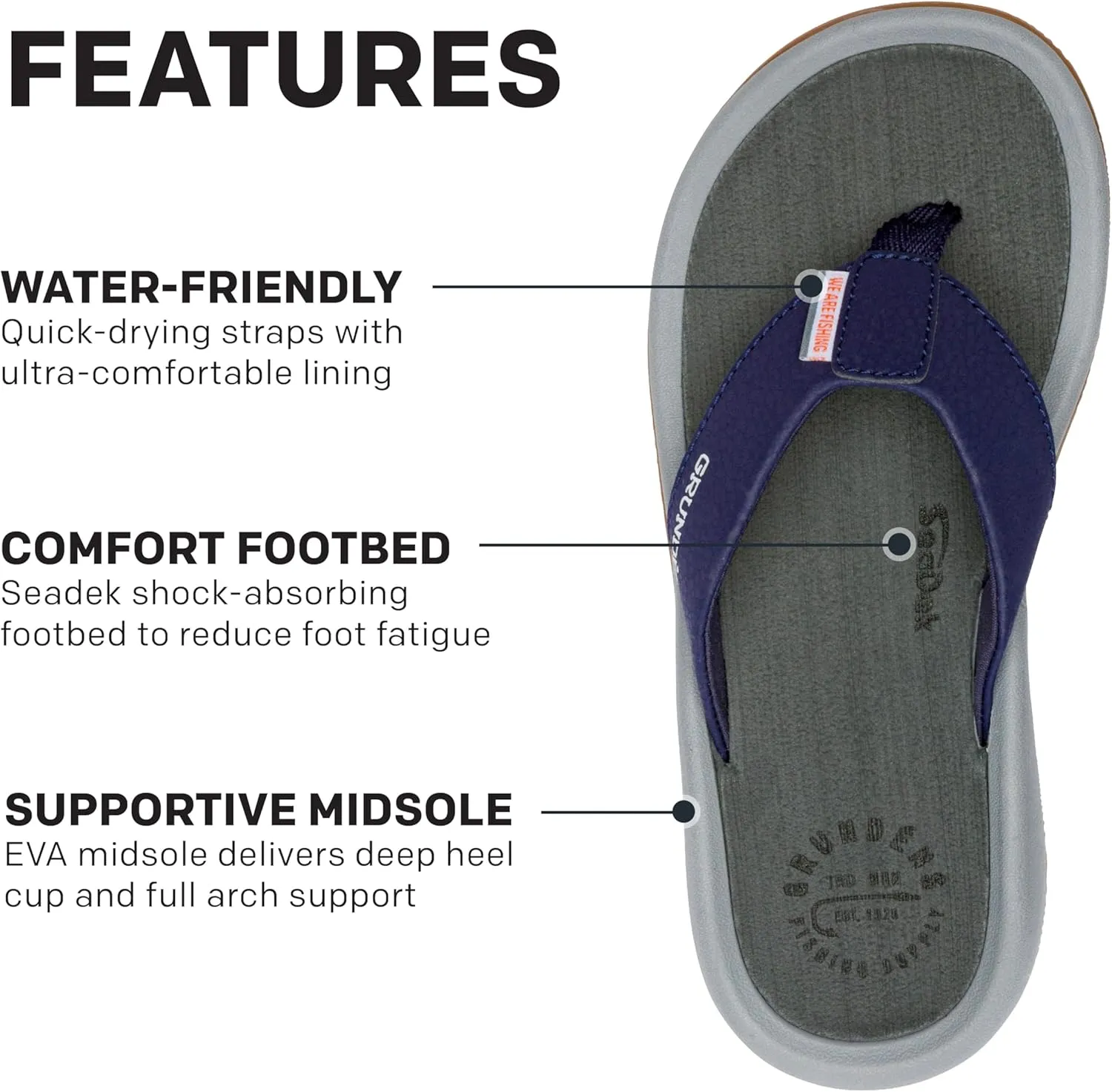 Grundens Women's Deck-Mate 3-Point Sandal | Comfortable, Water-Friendly Deck Sandal for Fishing, Boating, and Beachwear