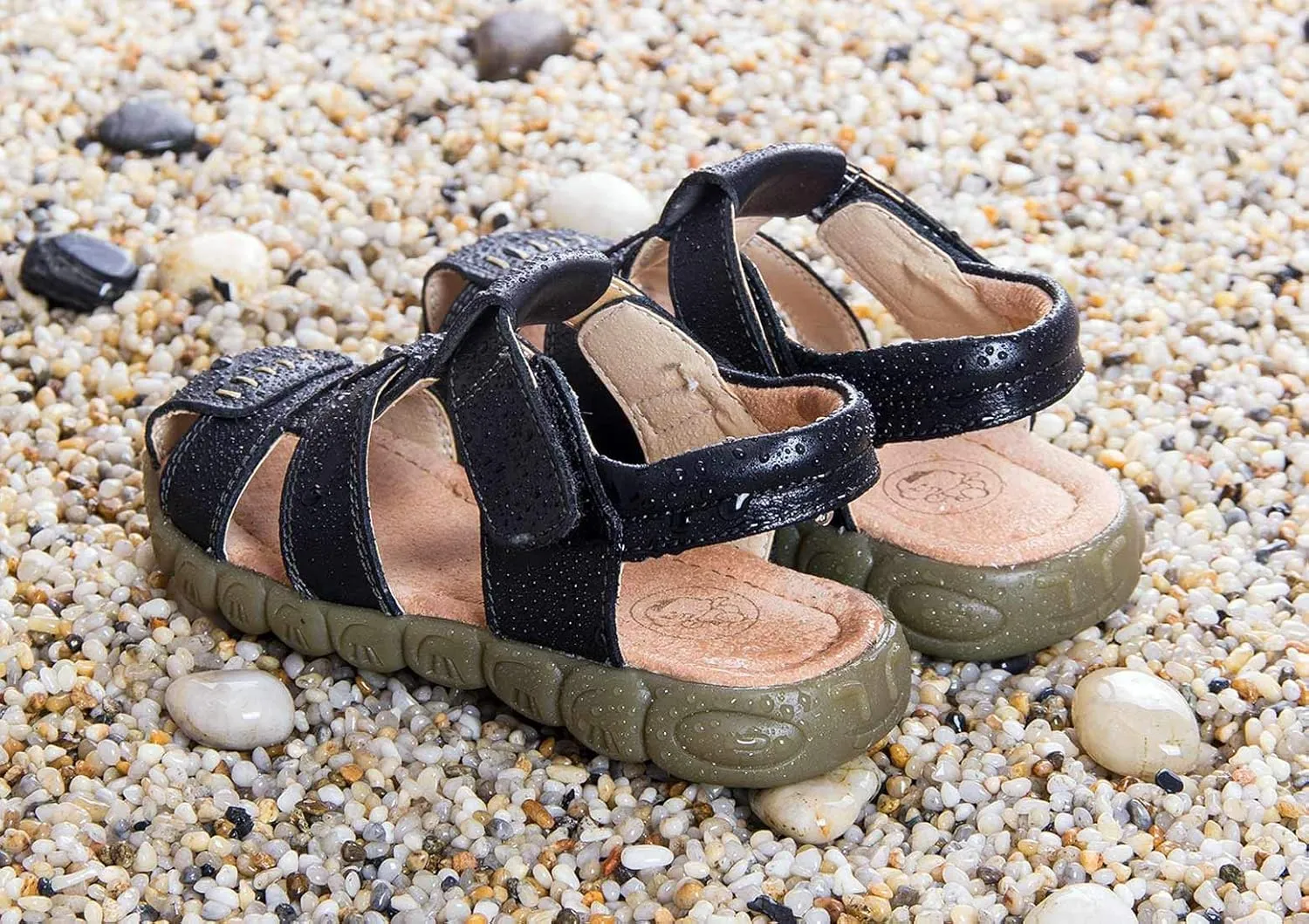 Happy Cherry Unisex Baby Toddler 100% Leather Anti-Slip Closed Toe Oxford Sole Outdoor Sandal Shoes Brown