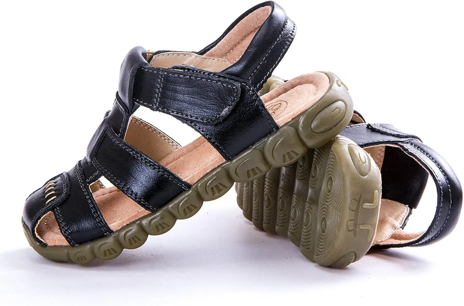 Happy Cherry Unisex Baby Toddler 100% Leather Anti-Slip Closed Toe Oxford Sole Outdoor Sandal Shoes Brown