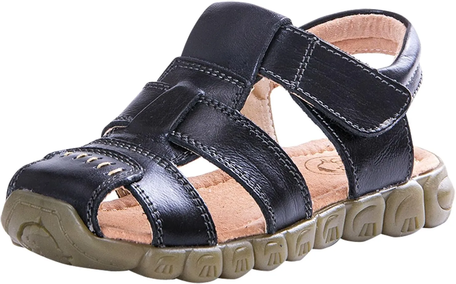 Happy Cherry Unisex Baby Toddler 100% Leather Anti-Slip Closed Toe Oxford Sole Outdoor Sandal Shoes Brown