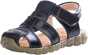 Happy Cherry Unisex Baby Toddler 100% Leather Anti-Slip Closed Toe Oxford Sole Outdoor Sandal Shoes Brown