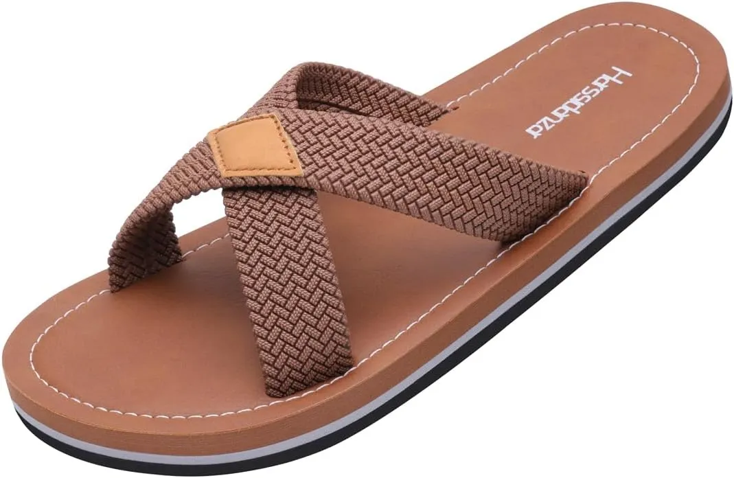 Harssidanzar Men Cross Slide Sandals Slip on Comfortable Lightweight Summer Slipper Shoes For Indoor and Outdoor Quick-Dry KM229US