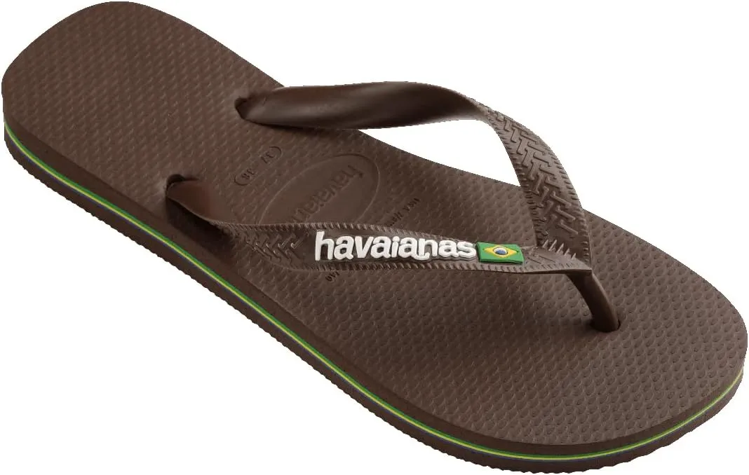 havaianas Men's Brazil Logo Sandal Dark Brown/White Flip-Flop
