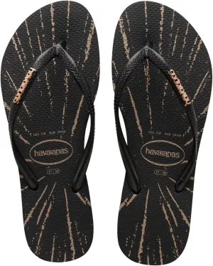 havaianas women slim metallic print sandal - black/rose gold metallic - 7/8