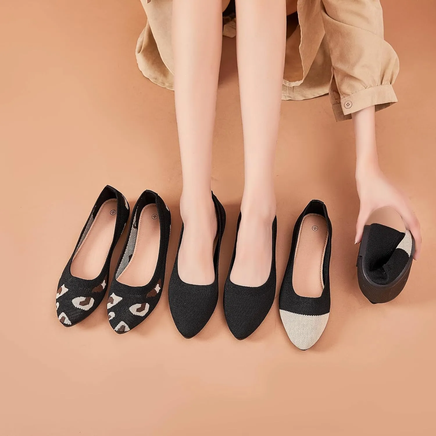 HEAWISH Women’s Ballet Flat Flats Shoes Comfortable Mesh Pointed Toe Slip On Dress Shoes