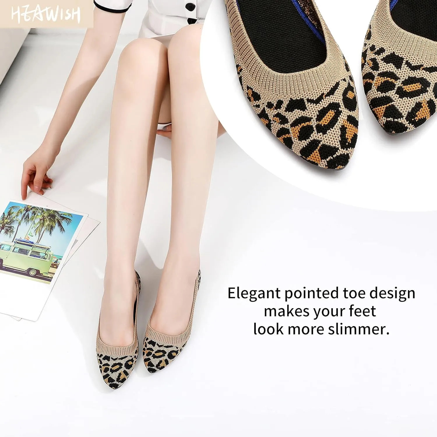 HEAWISH Women’s Ballet Flat Flats Shoes Comfortable Mesh Pointed Toe Slip On Dress Shoes
