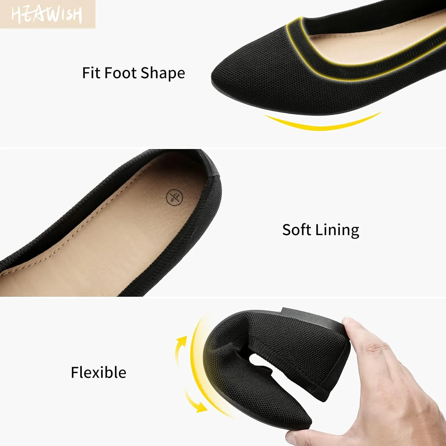 HEAWISH Women’s Ballet Flat Flats Shoes Comfortable Mesh Pointed Toe Slip On Dress Shoes