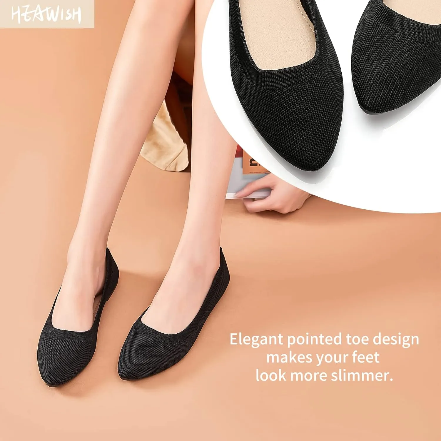 HEAWISH Women’s Ballet Flat Flats Shoes Comfortable Mesh Pointed Toe Slip On Dress Shoes