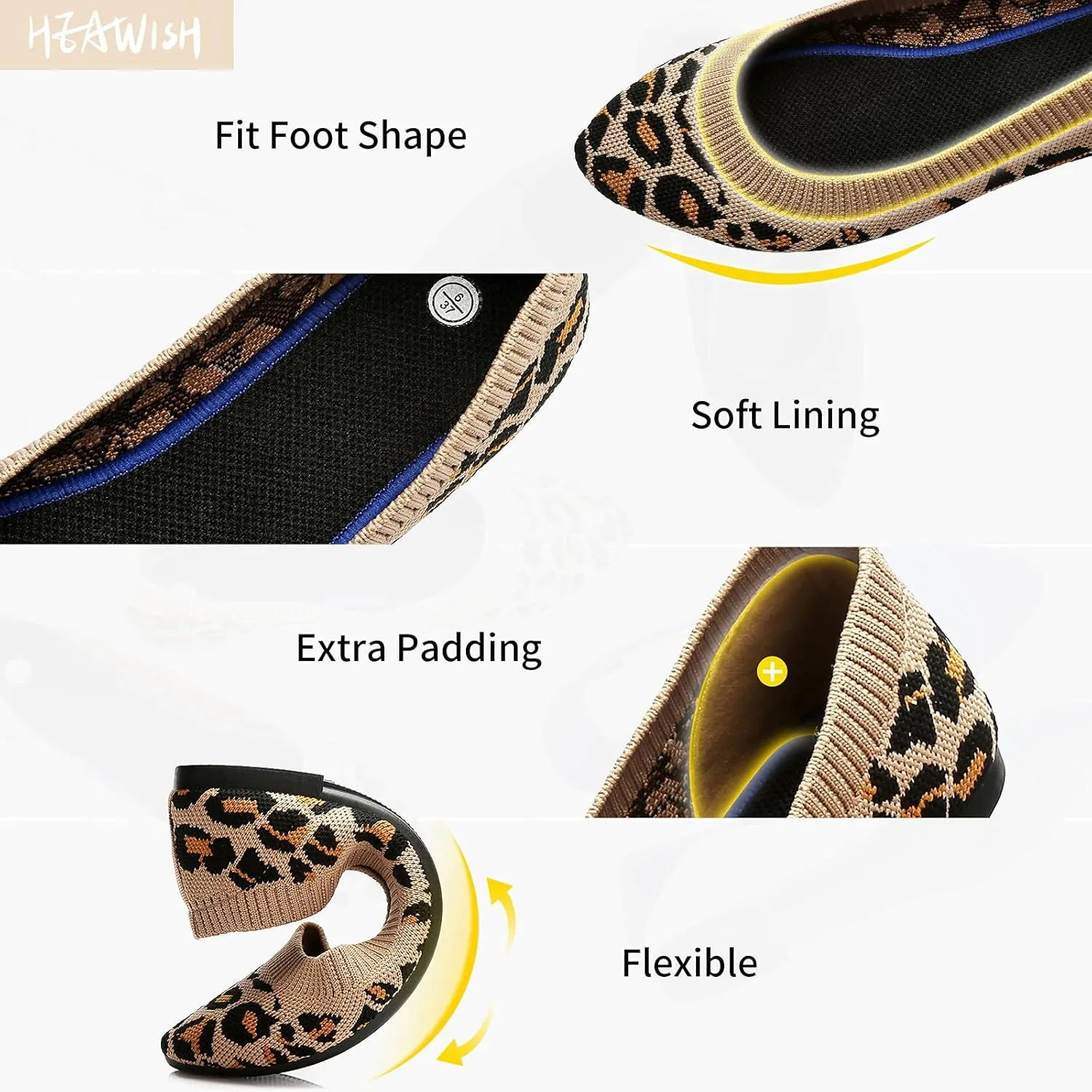 HEAWISH Women’s Ballet Flat Flats Shoes Comfortable Mesh Pointed Toe Slip On Dress Shoes