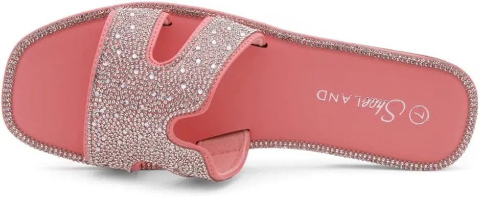 Herstyle Showstopper Women's Flat Sandals, Fashion Rhinestone Slides, Open Toe Slip-On Slippers with Cushioned Footbed, Casual Bling Sandals for Summer and Daily Wear