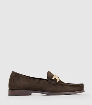 HINGE Penny Loafer with Trim in Cocoa Suede